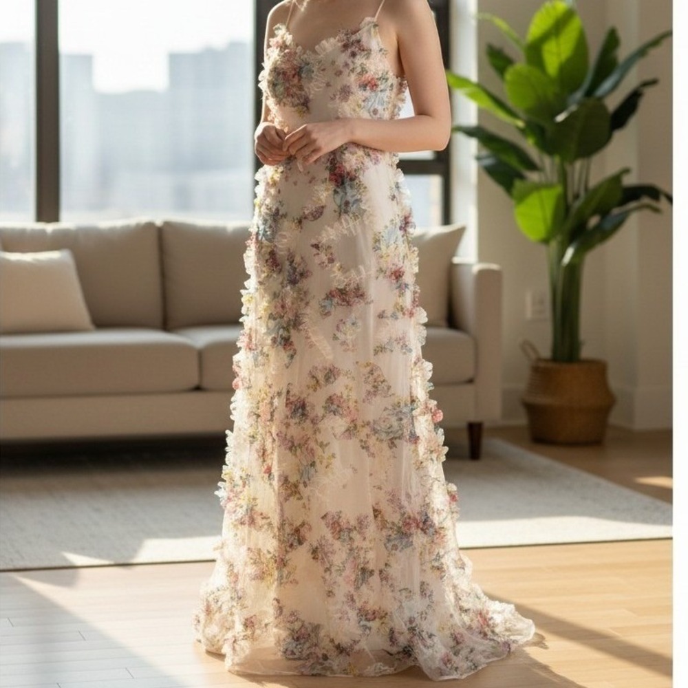 Floral Maxi Dress Women S Hoco White Ruffle 3D Flower Tulle Gown WhimsiGoth